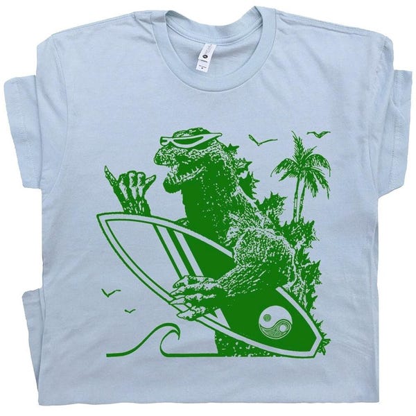 Surfing T Shirt Godzilla Surfing Shirt for Men Women Guys Vintage Surf Shirt Surfboard Tee Gift For Surfer Funny Surfing Graphic Shirt