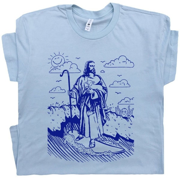 Surfing Jesus T Shirt Cool Surfing Shirt for Men Women Guys Vintage Surfing Shirt Cool Christian Theme Shirt Retro Surf Religious Graphic T