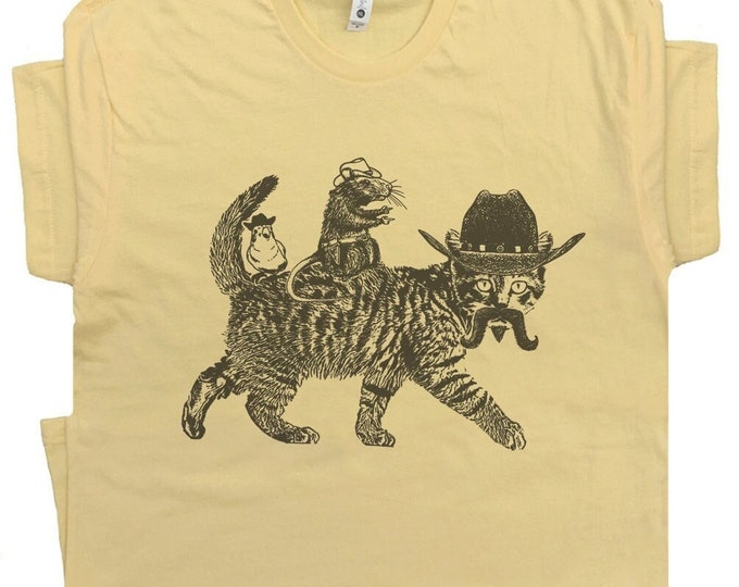 Cat Shirt Funny Shirt for Men Women Cowboy Cat T Shirt Meowdy Partner Cute Mouse Shirt Vintage Western Theme Rodent Shirt Catnip Madness