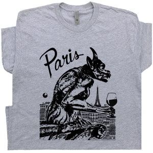 Paris France T Shirt Vintage Paris Gargoyle T Shirt Absinthe Wine Drinking Notre Dame Cathedral Tee For Men Women Ladies Bar Eiffel Tower
