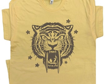 Sabertooth Tiger T Shirt Dinosaur Shirt Cool Animal Graphic Tee for Women Men Kids Saber Tooth Jaguar Jurassic Park Unique Cute Tee Wildcats