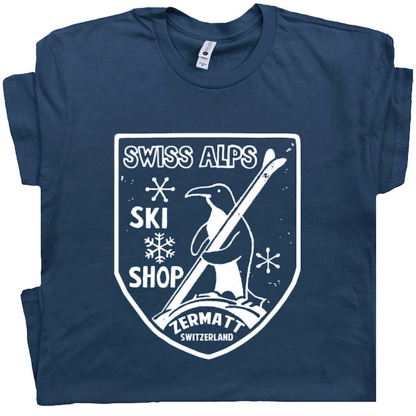Vintage Snow Ski T Shirt Swiss Alps Shirt Cool Skiing Shirt For Men Women Retro Penguin Shirt Snowboard Tee Zermatt Switzerland Vail Graphic