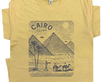 Cairo Egypt T Shirt Cool Egyptian Pyramids T Shirts for Men Women The Sphinx Graphic Tee Vintage Travel Souvenir Shirts Retro Desert Scene