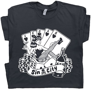 Camiseta de Las Vegas, camiseta de Sin City, juego de póquer, camiseta de She Devil, Lady Luck, máquina tragamonedas, casino, dados, black jack, gráfico retro vintage de Texas Hold'em