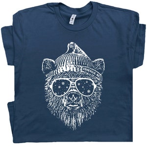 Ski Bear T Shirt Vintage Snow Skiing Shirt Grizzly Bear Wearing Sunglasses Mountains Shirt Asheville NC Cool Snowboard Tee Men Women Kids