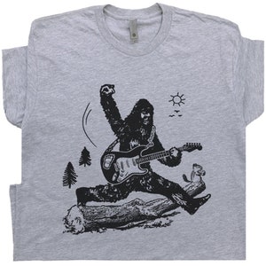 Sasquatch Electric Guitar T Shirt Bigfoot Playing Guitar Tee Cool Vintage Graphic Rock Gift For Mens Women Kids Guitarist Player TShirts