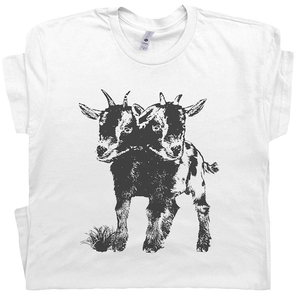Funny Goat Shirt Two Head Goat T Shirt Weird Shirt for Women Men Cool Graphic Tee Creepy Occult Unusual Vintage Tee Freaky Animal Shirts