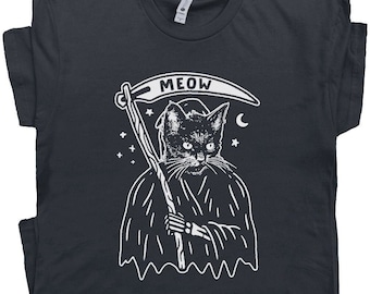 Grim Reaper Cat Shirt Funny Black Cat T Shirt For Women Men Weird Graphic Shirts Random Unique Hilarious Tee Dark Humor Kitten Meow Saying