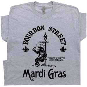 Mardi Gras T Shirt Bourbon Street New Orleans Beer Tee Funny Alligator Drinking Shirts Zydeco Cool Famous Vintage Graphic Bar Pub TShirt