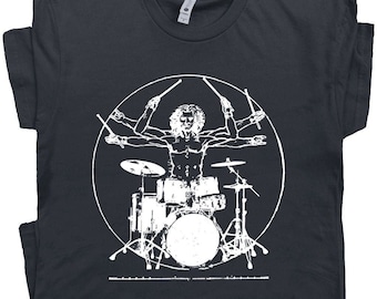 Schlagzeug-T-Shirt Schlagzeug-Shirt Für Männer Frauen Jungs Jungen Coole Trommel-T-Shirt Vintage Trommler-Hemd Lustiges Schlagzeug-T-Shirt DaVinci Trommeln Grafik-T-Stück