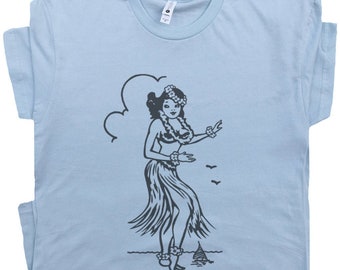 Hula Girl T Shirt Vintage Hawaiian T Shirts Nautical Hawaii Graphic Shirts Cool Retro Tiki Bar Tees Vintage Surfing Sailing For Men Women