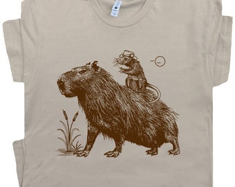 Capybara Shirt Rodent Shirts Funny Capybara T Shirt for Women Men Kids Cute Mouse Shirt Cowboy Rat Shirts Vintage Western Theme Graphic Tee