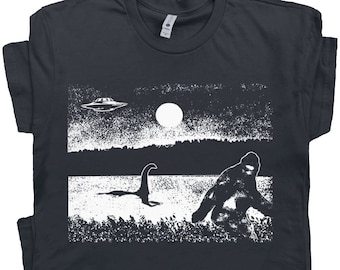 Bigfoot T Shirt Funny T Shirt Loch Ness Monster Shirt Ufo Shirts Cool T Shirt Sasquatch Alien Shirt Cryptozoology For Men Women Novelty Tee