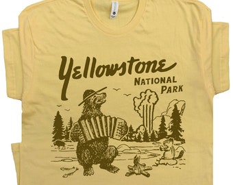 T-shirt Yellowstone T-shirts drôles T-shirt Parc national Yellowstone Ours mignon T-shirt graphique cool Grand Tetons T-shirt de camping randonnée Homme Femme