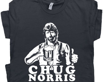 Funny Beer T Shirt Chug Norris T Shirt Cool Drinking Beer Tee Witty Craft Alcohol 80s Party Hilarious Vintage Movie Shirts for Mens Womens