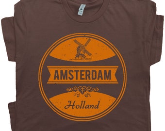 Amsterdam T Shirt Vintage Amsterdam Graphic Shirts Marijuana Shirts Holland Denmark Tee Netherlands Dutch Soccer Flag Women Men Beer Bar Pub