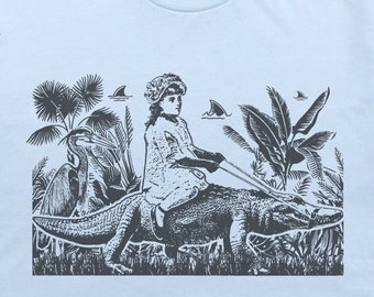 Mädchen reitendes Alligator-T-Shirt, seltsame T-Shirts für Damen, Herren, süßes Vintage-T-Shirt mit Florida-Grafik, cooles, ungewöhnliches Gator-T-Shirt, Original-Retro