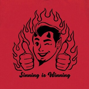 Camiseta del diablo: "Pecar es ganar", divertida camiseta de Satanás, ocultismo, diablo, carta del tarot, Baphomat, Lucifer, ofensiva, humor negro para hombres y mujeres.