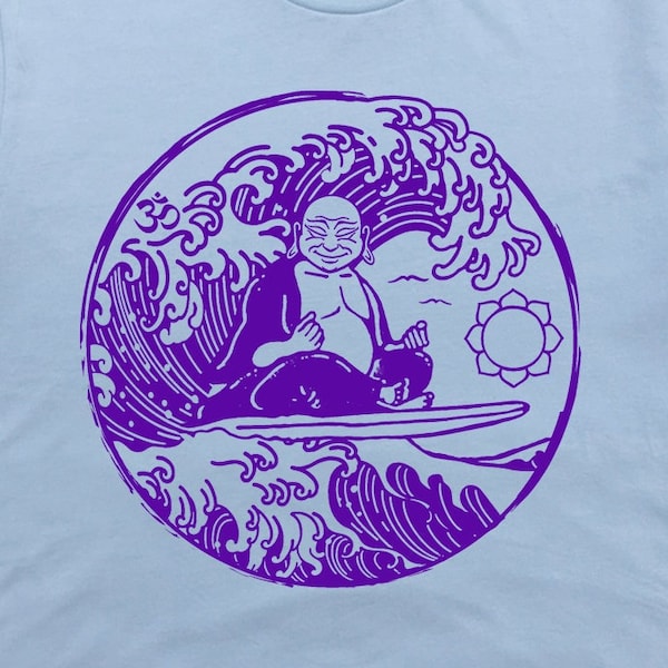 Buddha T Shirt Surfing T Shirt Buddhist Om Symbol Shirt Zen Lotus Symbol T Shirt for Women Men Kids Yoga Buddhism Surfer Tee Vintage Surf