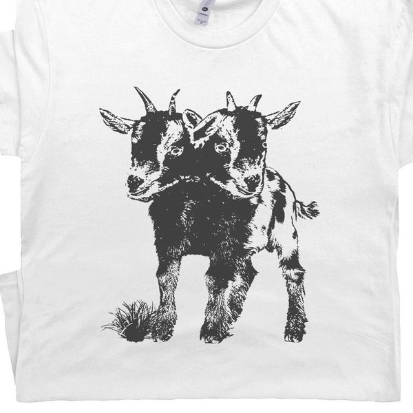 Two Headed Goat Shirt Cute Goat Shirts for Women Men Weird Oddities T Shirt Unusual Graphic Tee Freak Show Carnival Cool Cryptid Shirts