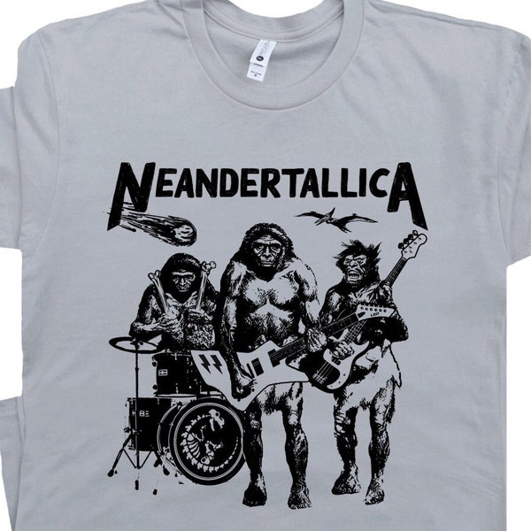 Neandertallica T Shirt Vintage Rock Shirt Neanderthal Heavy Metal Band Shirt Guitar Drums Caveman 90s Concert tee Cool Graphic Weird Shirt