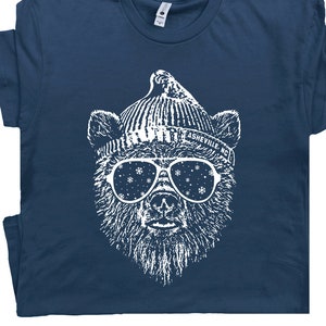 Ski Bear T Shirt Vintage Snow Skiing Shirt Grizzly Bear Wearing Sunglasses Mountains Shirt Asheville NC Cool Snowboard Tee Men Women Kids
