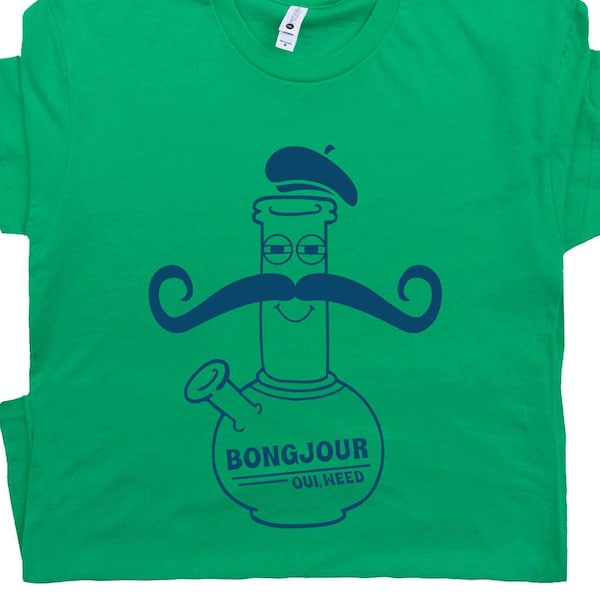 Bongjour Marijuana Shirt Funny Stoner Shirt for Men Women Funny Weed Shirts Cannabis 420 Pot Leaf Glass Pipe T Shirt Vintage Paris France