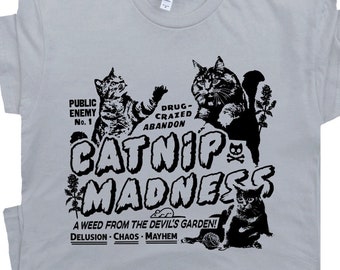 Funny Cat Shirts for Women Men Catnip Madness Cute Cat Shirts Funny Shirts with Cats Crazy Shirts Cool Graphic T Shirts Vintage Kitten Tees