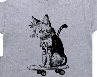 Skateboard Cat Shirt Cool Cat Shirts for Women Men Vintage Skateboarding Cat T Shirt Crazy Skate Punk Kitten Tee Cool Graphic T Shirt