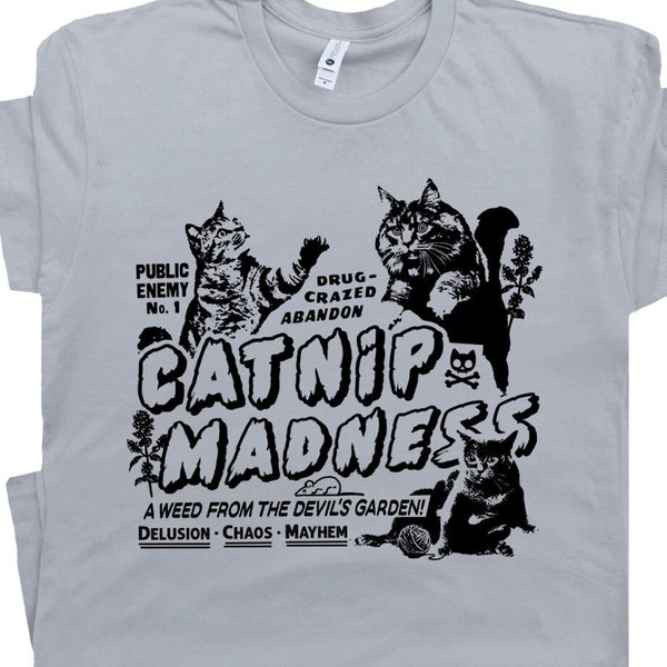 Funny Cat Shirts for Women Men Catnip Madness Cute Cat Shirts Funny Shirts with Cats Crazy Shirts Cool Graphic T Shirts Vintage Kitten Tees