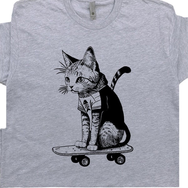 Skateboard Cat Shirt Cool Cat Shirts for Women Men Vintage Skateboarding Cat T Shirt Crazy Skate Punk Kitten Tee Cool Graphic T Shirt