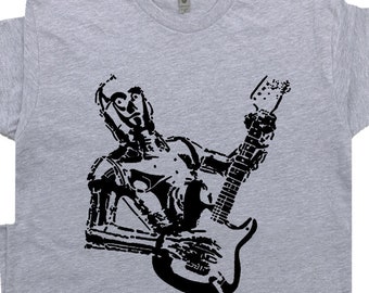 C3PO Guitar T Shirt Robot Playing Cool Electric Guitar Tee Funny Bass For Acoustic Vintage Guitarist Player Weird Band Graphic Tee