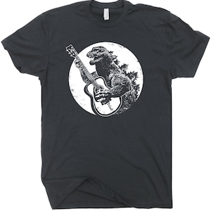 Guitar T Shirt Funny Vintage Guitar Shirt For Men Women Kids Dinosaur Playing Acoustic Guitar Cool Rock Graphic Shirt Electric Bass Player image 2