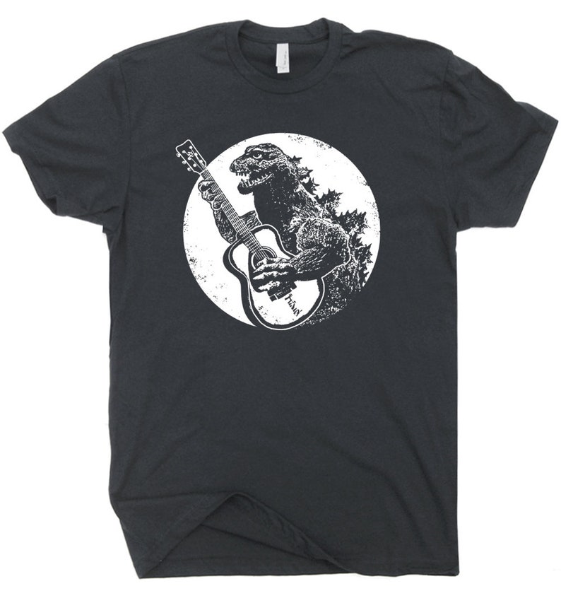 Guitar T Shirt Funny Vintage Guitar Shirt For Men Women Kids Dinosaur Playing Acoustic Guitar Cool Rock Graphic Shirt Electric Bass Player image 2