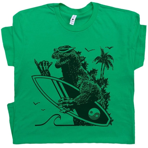 Dinosaur Surfing T Shirt Godzilla Surfing Shirt for Men Women Guys Boys Cool Surfer Graphic Tee Surfboard Tshirt Hawaii Retro Surf Shirt
