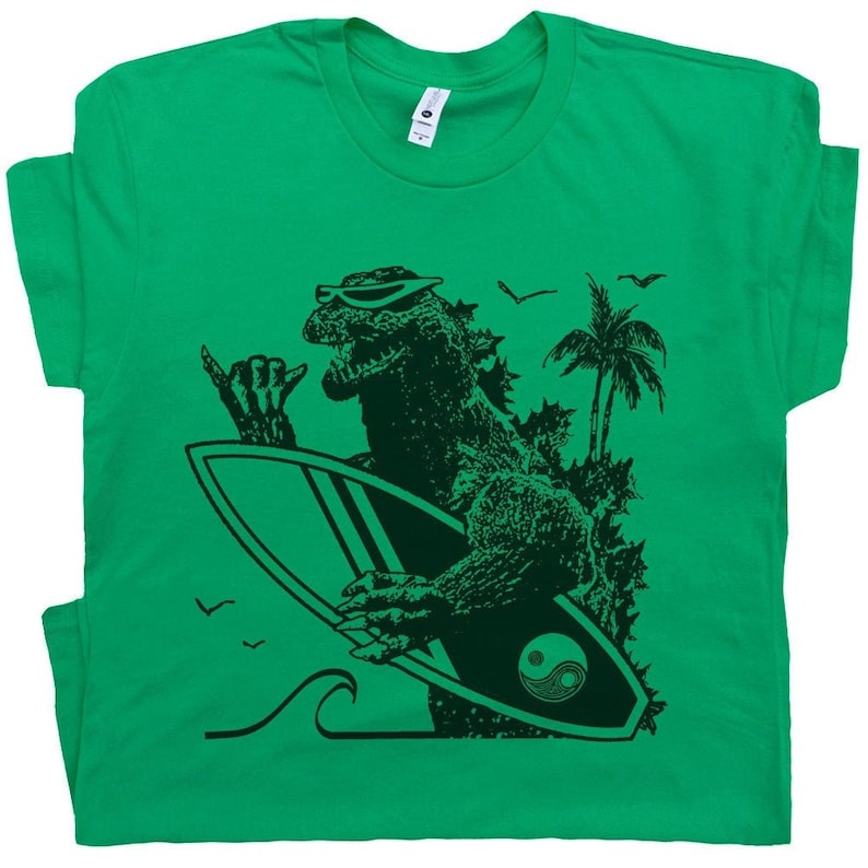 dinosaur surfing t shirt godzilla shirt