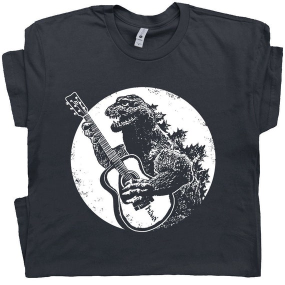 Guitar T Shirt Vintage Guitar Shirt Godzilla Playing Guitar Etsy - godzilla t shirt roblox