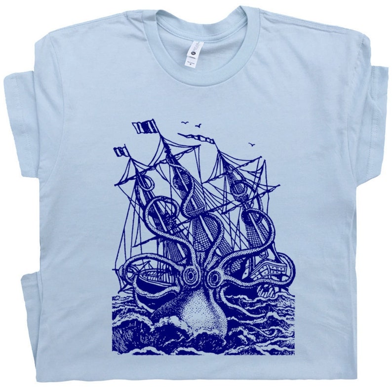 Giant Octopus T Shirt Vintage Octopus Shirt Sailing T Shirt The Kraken Shirt Sea Creature Giant Squid Shirt Tee Mens Kids Girls Boys Tee 