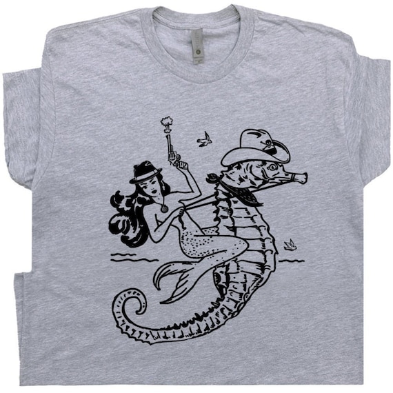 Vintage Mermaid T Shirt Cute Cowgirl Shirt For Women Ladies Men Cool Rodeo Funny Graphic Retro Western Southwest Theme Tee Unique Tshirt