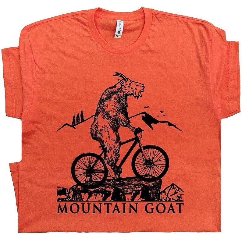 Mountain Bike T Shirt Cool Mountain Goat Shirt Riding Biking Tee Funny Bicycle Graphic Shirt For Men Women Guys Trail Retro Bike Shirt image 1