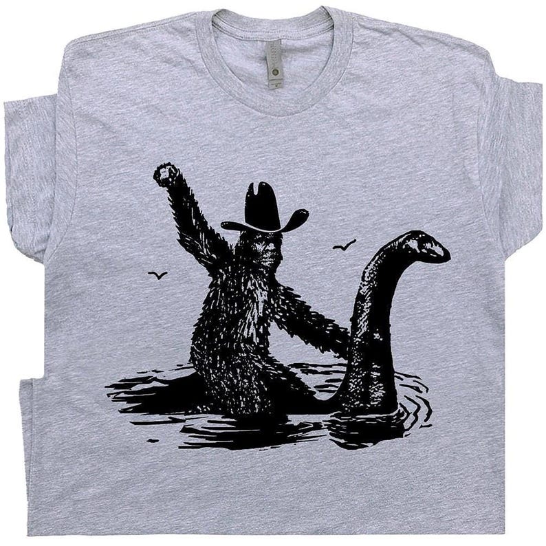 bigfoot riding loch ness monster shirt sasquatch t shirt for men women