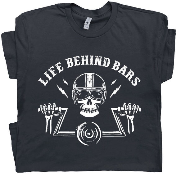 Motorcycle T Shirt Life Behind Bars Motorcycle Shirt for Men Guys Cool Biker Tee Skeleton Decal Humor Route 66 TShirt Funny Motorcycle Shirt