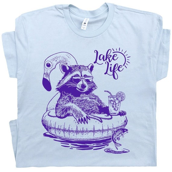 Lake Life T Shirt Funny Raccoon Shirt For Women Men Flamingo Shirt Cute Raccoon Retro Beach Theme Shirts Cool Unique Vintage Graphic Tee
