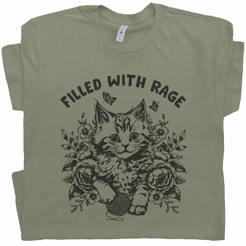 Funny Cat T Shirt Filled With Rage Consumes Me Cool Cat Shirt Cute Cat Graphic Tee for Men Women Guys Kitten Tshirt Cat Meme Crazy Silly Tee image 1