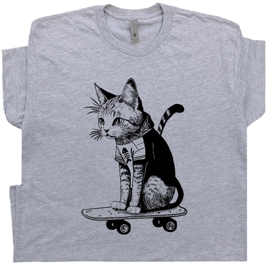 Skateboard Cat Shirt Cool Cat Shirts for Women Men Vintage