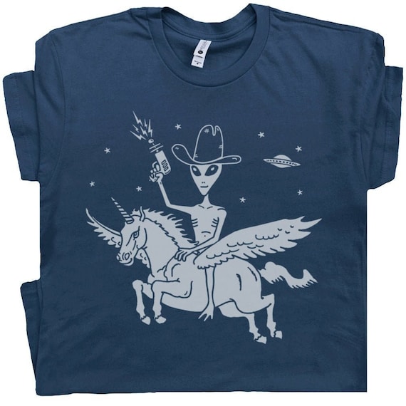 Funny Alien T Shirt Unicorn Shirt Cool UFO Shirt For Men Women Guys Kids Retro Alien Shirt Funny Graphic Tee Area 51 Space Cowboy Tshirt