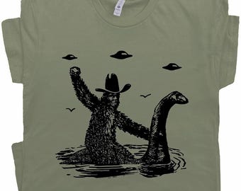 Funny Bigfoot Shirt Loch Ness Monster Shirt Cryptid Ufo T Shirt Funny Shirts for Men Women Vintage Cryptozoology Sasquatch Cool Graphic Tee