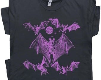 Cool Bats Shirt Retro Vampire Bat Graphic T Shirt Gothic Occult Horror Shirt for Men Women Vintage Fruit Bat Graphic Tee Funny Animal Shirt