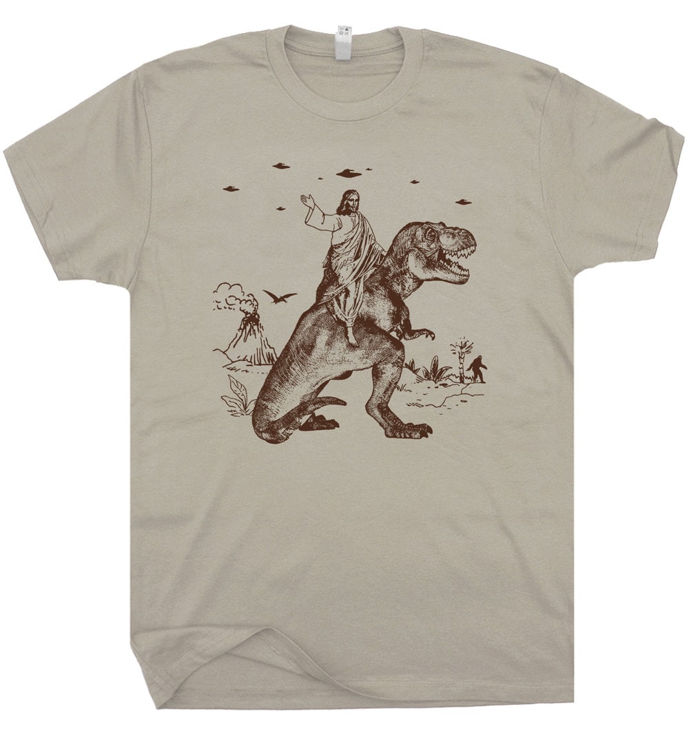 Jesus Riding Dinosaur T Shirt UFO T 