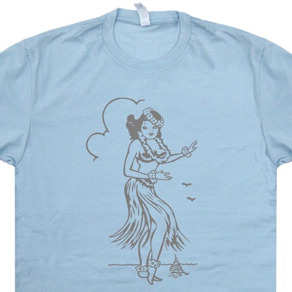 Hula Girl Camiseta Hawaii Vintage Retro Navy Surf Velero Tiki Bar